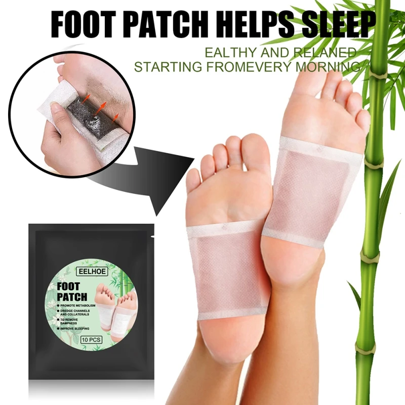 

10Pcs Bamboo Charcoal Foot Patches Improve Sleeping Promote Metabolism Remove Dampness Dredge Channels Collaterals Health Care