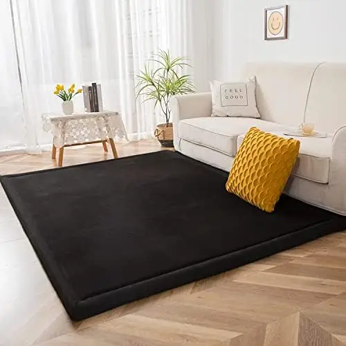 

Coral Velvet Area Rug, Thick Japanese Tatami Mat Living Room Carpet with Non-Slip Backing, Large Solid Color Mat for Bedroom Dor