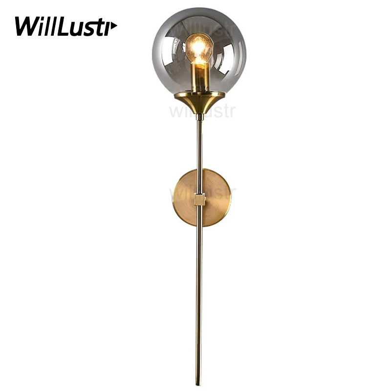 

Global Glass Wall Lamp Torch Light Sconce Amber Clear Smoke Hotel Cafe Bar Porch Balcony Bedside Modern Mirror Side Lighting