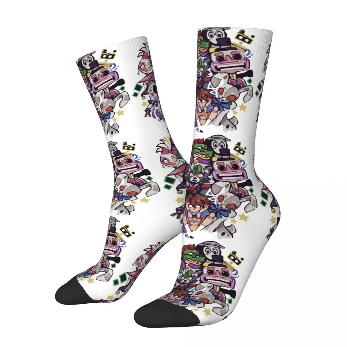 

Funny Crazy Sock for Men Cartoon Security Breach Classic Hip Hop Vintage FNAF Game Happy Quality Pattern Printed Boys Crew Sock