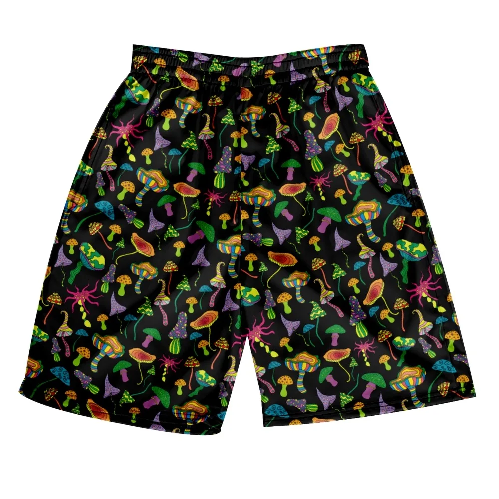 Colorful mushroom print Hawaiian Print summer casual loose beach shorts men's wear