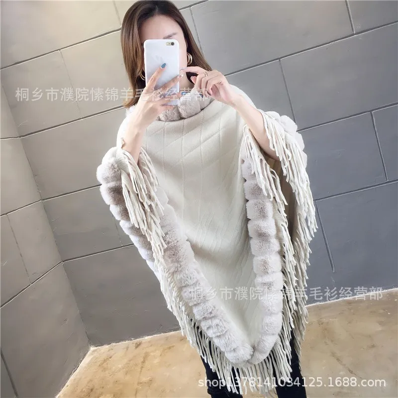 

2022 Autumn Women's Wool Collar Solid Color Knitted Cape