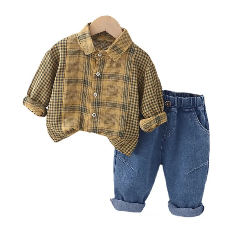 

New Spring Autumn Kids Outfits Baby Boys Clothes Children Plaid Shirt Pants 2Pcs/Sets Toddler Casual Costume Infant Tracksuits
