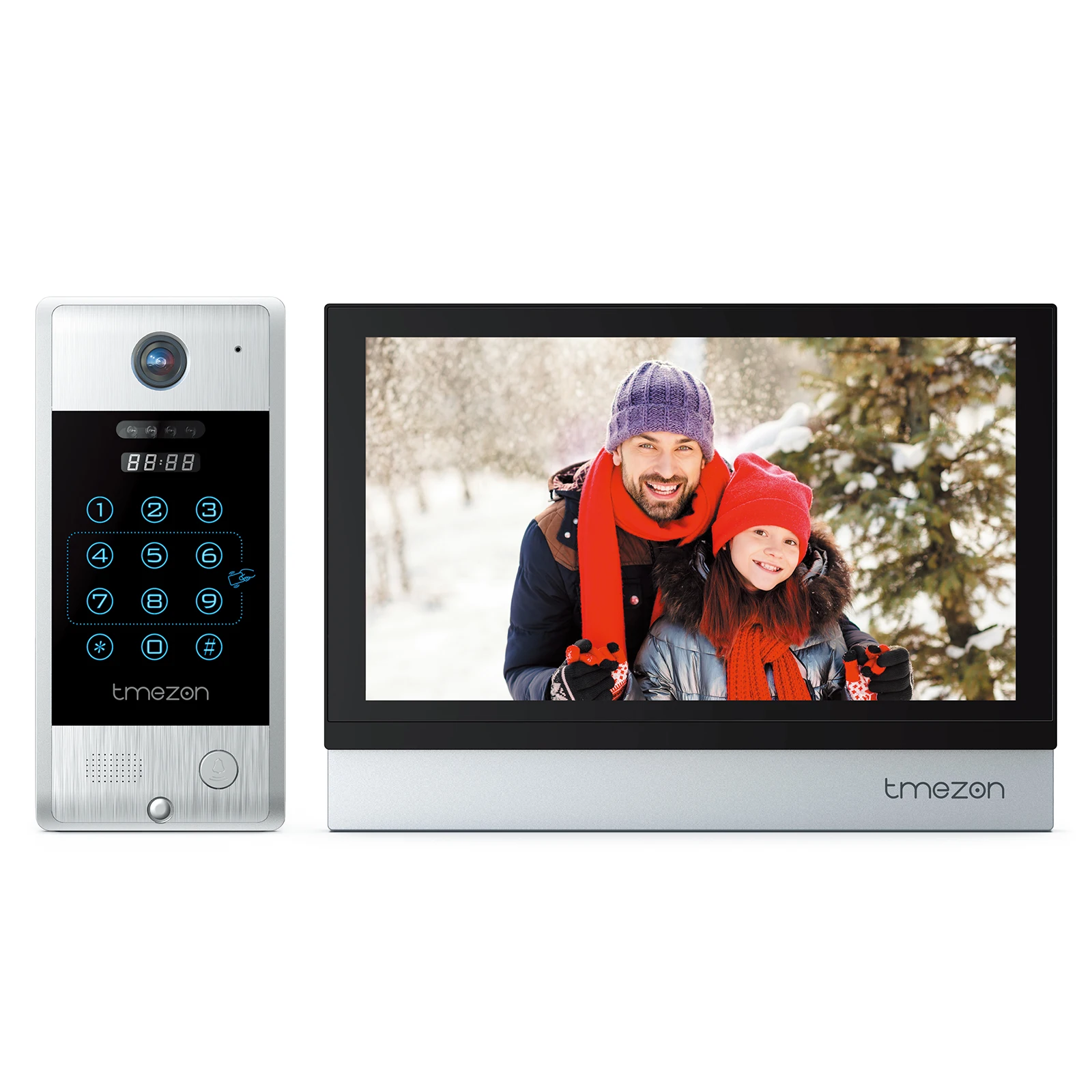 TMEZON WiFi Video Doorphone 10inch Touch Screen with 1080P Wired Doorbell 4 in1 APP/Password/Card Swipe/Monitor Tuya