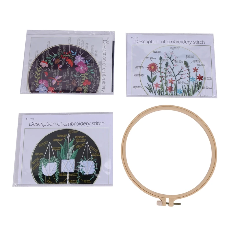 

3 Pack Embroidery Starter Kit Embroidery Cloth With Pattern Embroidery Hoop Color Threads Tools Kit For DIY Decoration