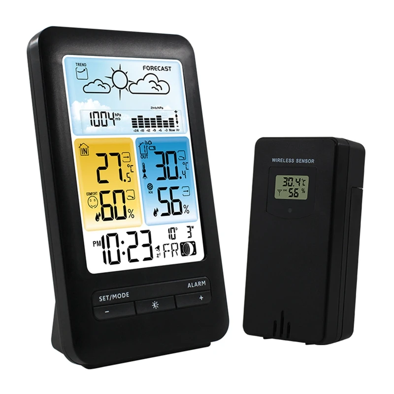 

Weather Station Digital Thermometer Hygrometer Outdoor Temperature Humidity Alarm Clock Wireless Sensor Home Moon Phase