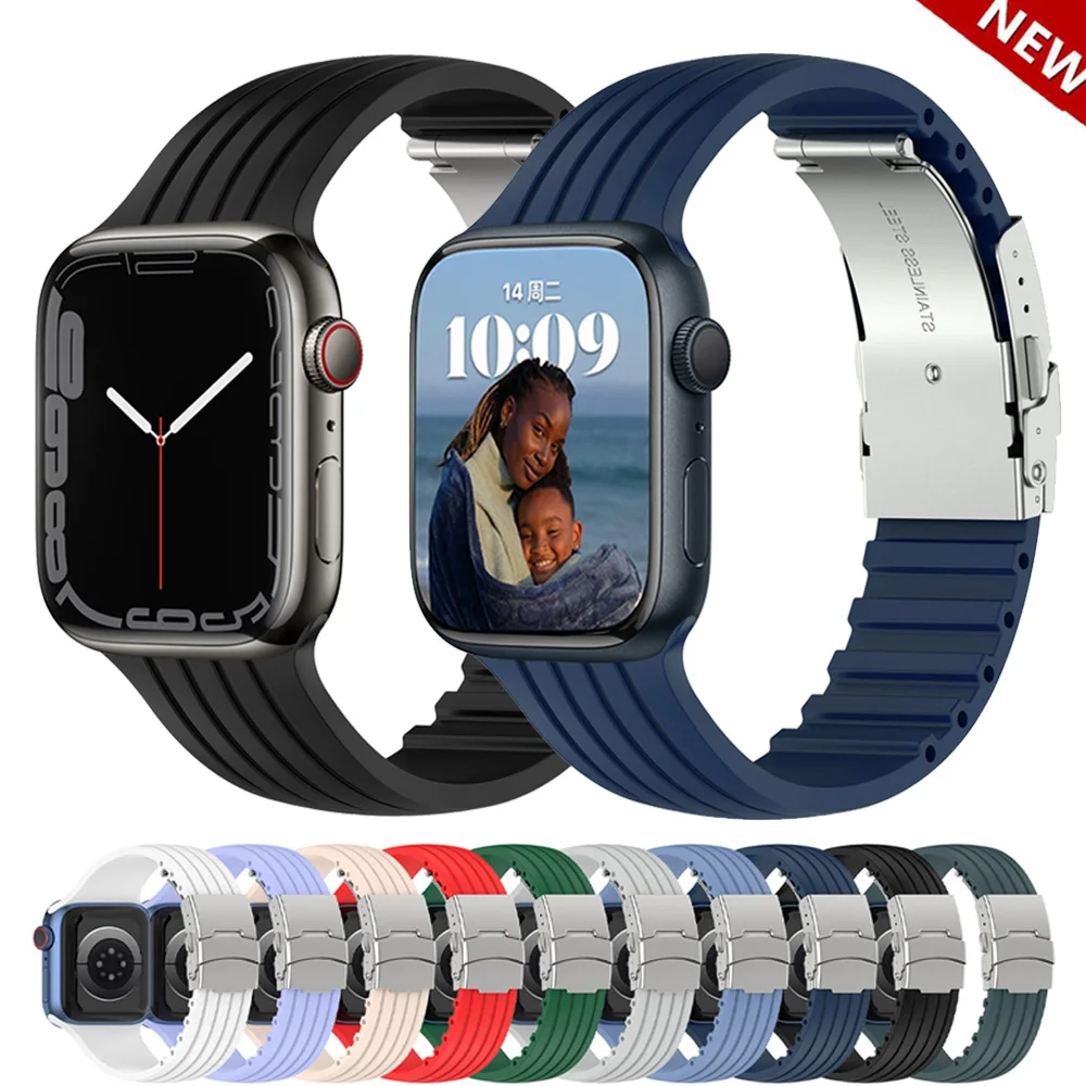 Silicone strap For Apple Watch band 44mm 40mm 45mm 41mm 38mm 42mm smart watch bracelet correa watchband iwatch series 3 6 se 7 8