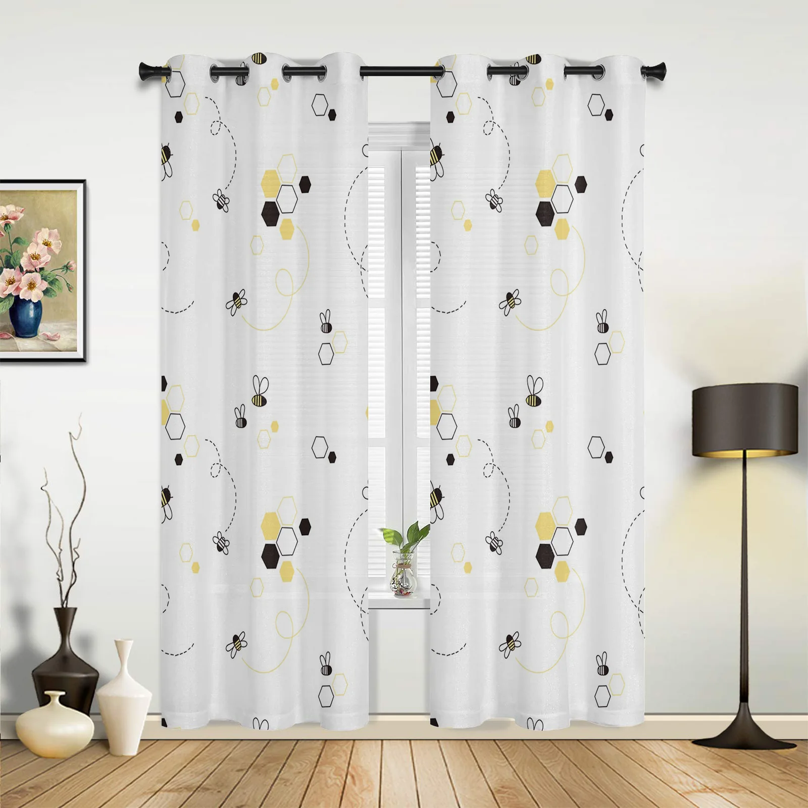 

Cartoon Bee Cute Square Pattern Curtains for Bedroom Living Room Drapes Kitchen Children's Room Window Curtain Modern Home Decor