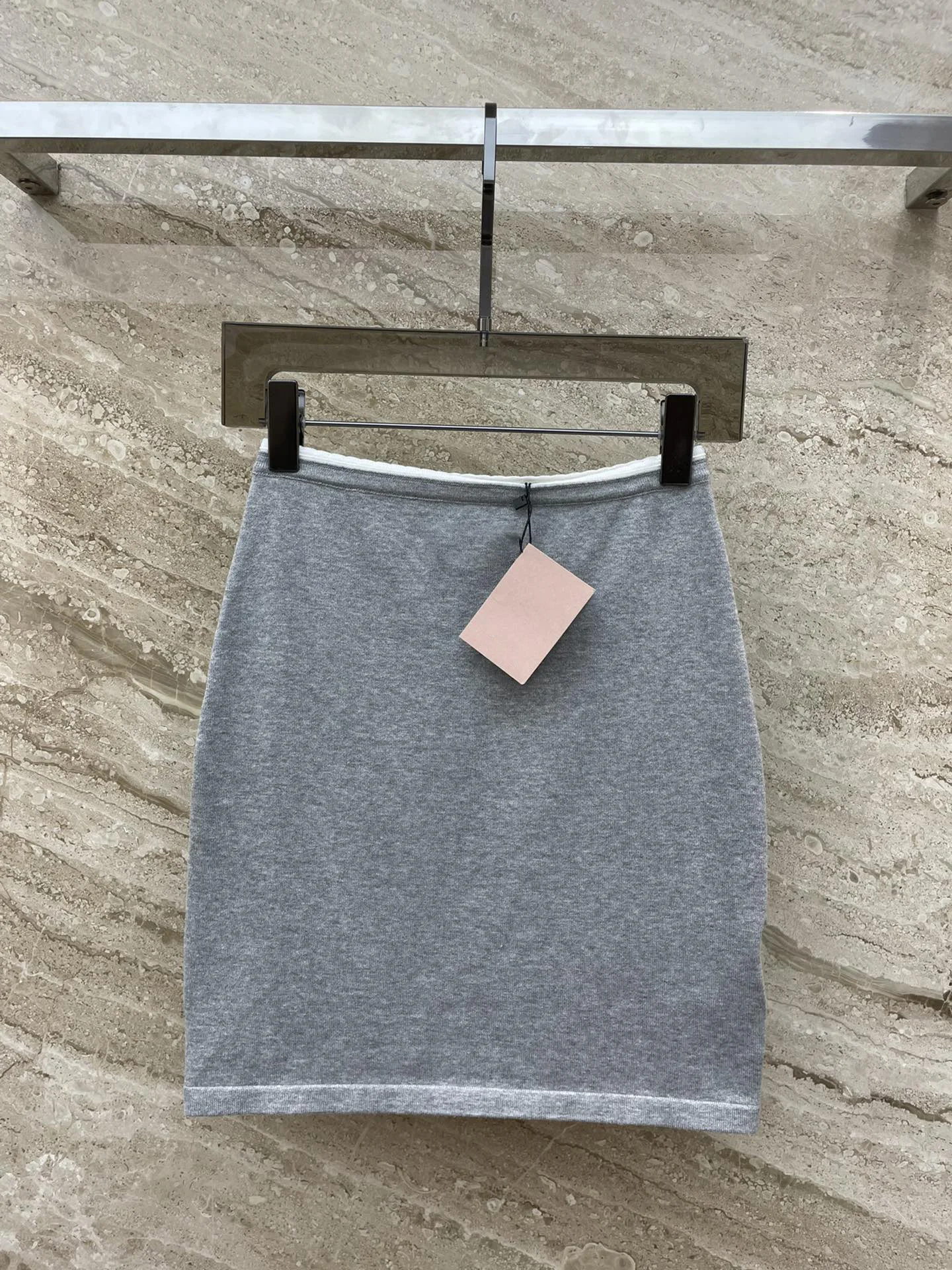 

2023 New gray lace knit half dress preppy