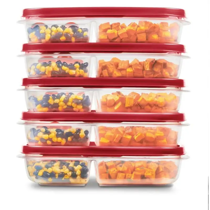 

Find Lids 5 Pack Meal Prep Containers with 3 Compartments, Red, 5.1 Cups