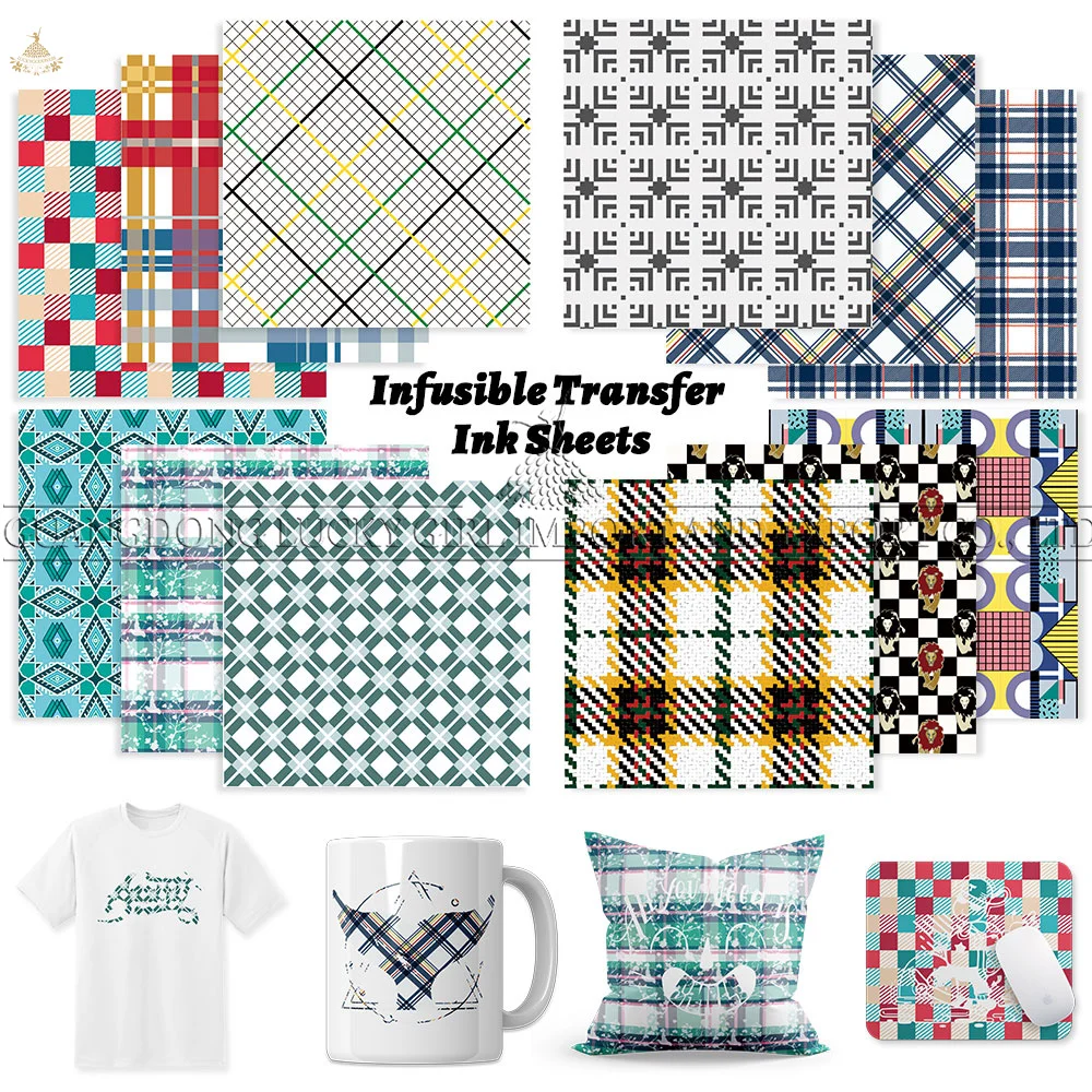 

Lucky Goddness Buffalo Plaid Infusible Transfer Ink sheets 12 Pcs 12x12" Green Sublimation Ink Paper for Heat Press T-shirts Mug