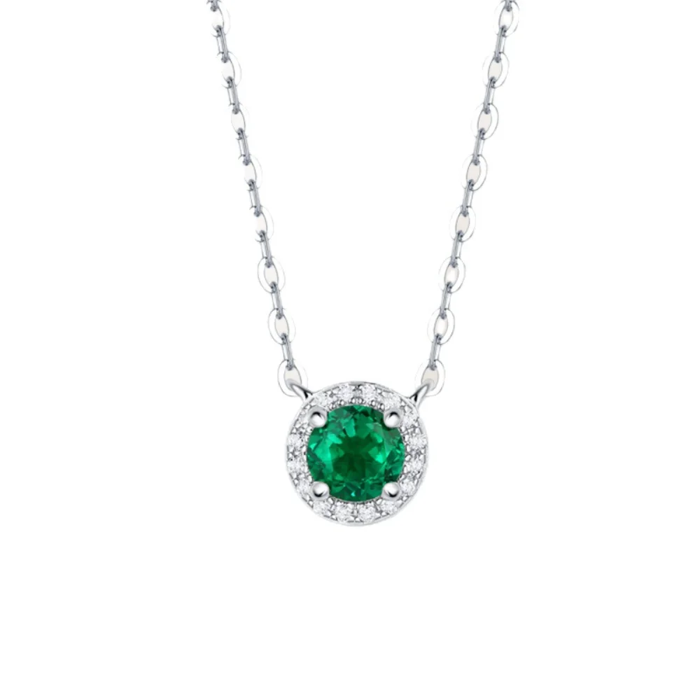 

18K White Gold Plated S925 Sterling Silver Diamond Pendant Chain 0.5ct Natural Gemstone Emerald Necklace Women's Fine Jewelry