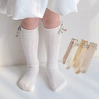 summer cute baby socks bows hollow kids girl knee high socks mesh breathable solid color soft infant toddler long socks