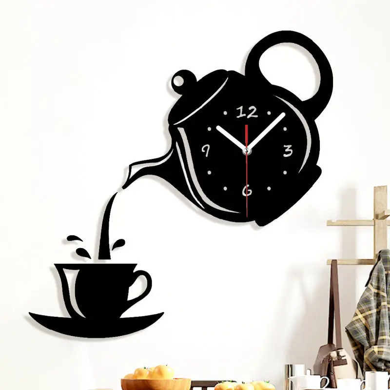 

Modern Simple Art Acrylic DIY Teapot Cup Wall Clock Living Room Dining Room Net Red Silent Clock Wall Clock