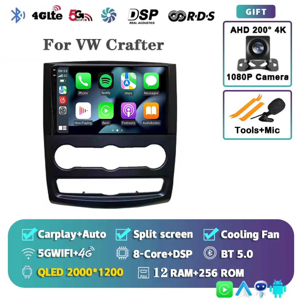 

10, Android 15 для VW Crafter для Mercedes Benz Sprinter, автомобильный радиоприемник, мультимедийный видеоплеер, GPS-стерео, CarPlay + автоматический WIFI + 4G DSP