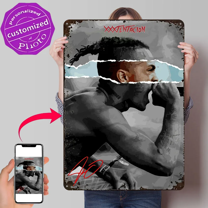 Фото Металлический 3D-постер с текстурой XXXTentacion для концертов, персонализированный, для декора стен, настенная табличка из жести для украшения стола, забавные вывески для комнаты, ретро-декор для мужской комнаты №1
