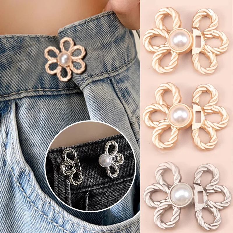 

4pairs Removable Nail-free Tightening Waistband Closing Artifact Invisible Snap Button Waist Buckle Jeans Handmade DIY Sewing