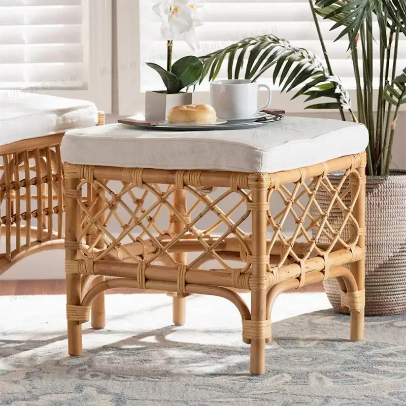 Табуретка из ротанга в стиле Ins мебель массива дерева для смены обуви скамейка