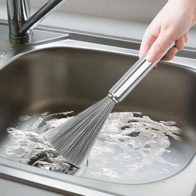 

Pot Scrub Brush Portable Stainless Steel Kitchen Rust Pot Cleaning Brush Super Strong Decontamination Hangable Pan Supplies