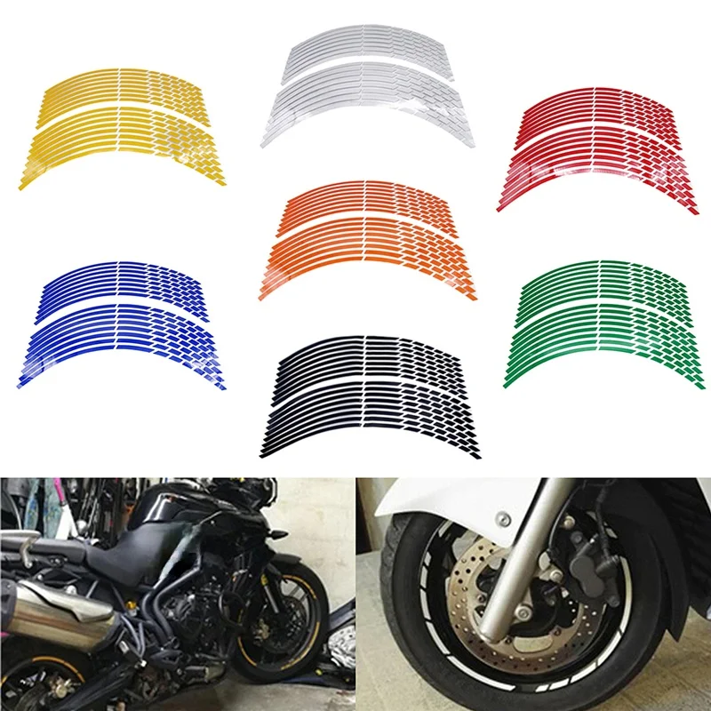 

17"18"19"/16pcs Strips Motorcycle Car Wheel Tire Stickers Reflective Rim Tape Motorbike Auto Decals Yamaha Suzuki Honda Kawasaki