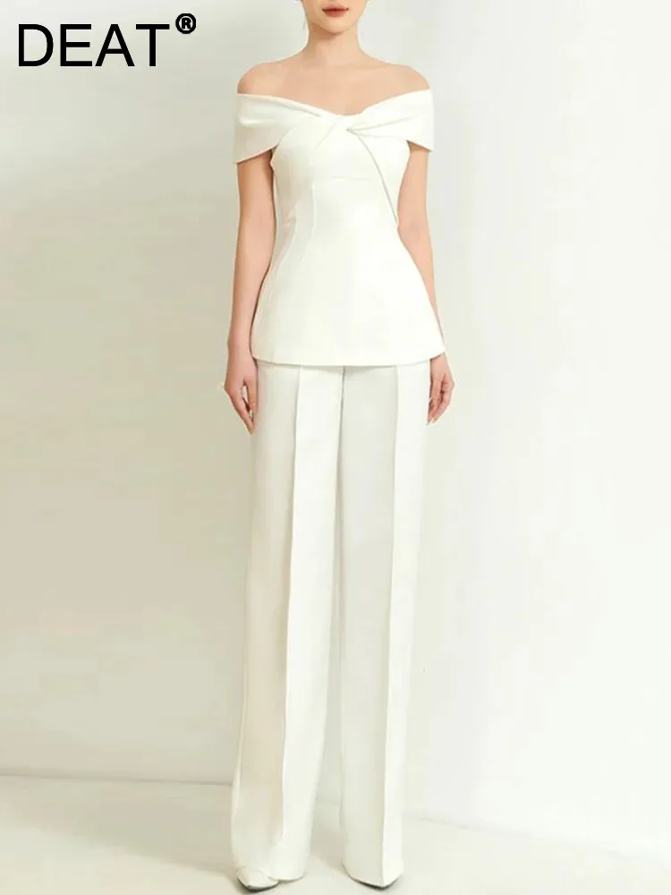 Женский комплект из 2 предметов DEAT однотонный лоскутный топ с вырезом лодочкой и