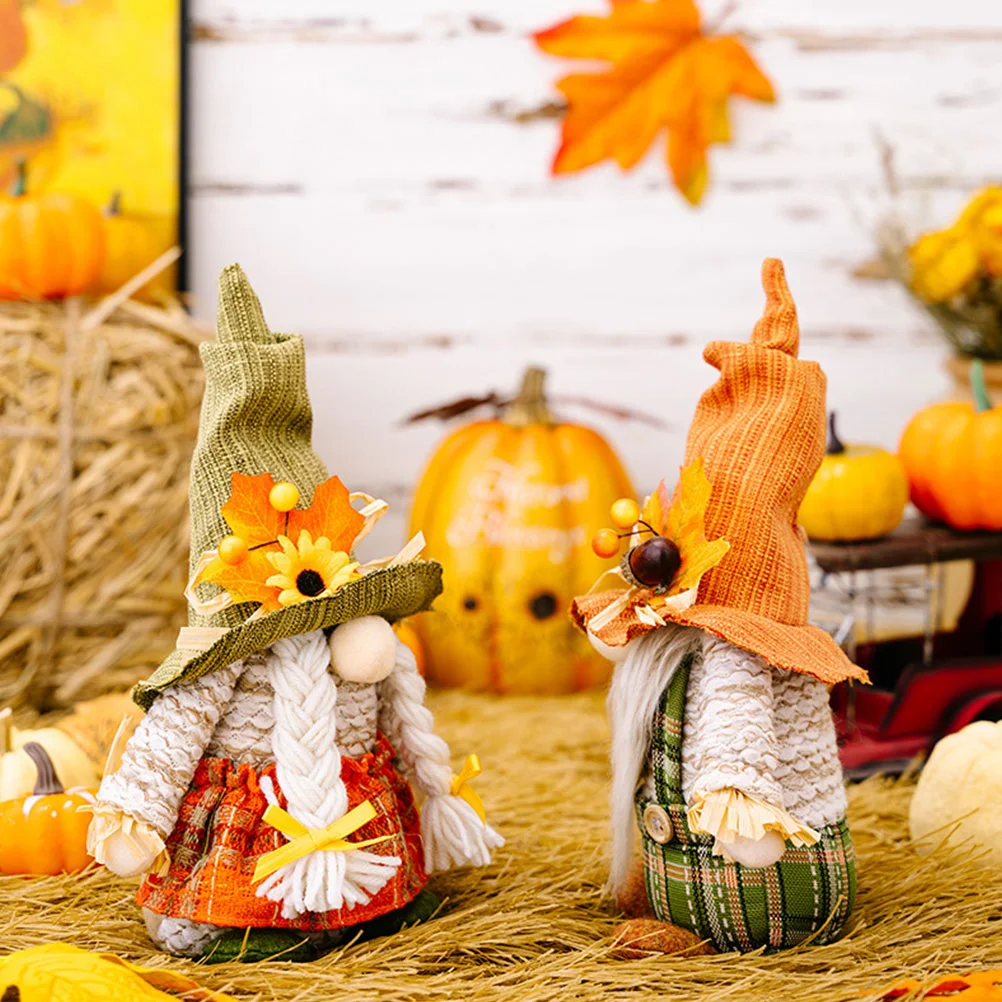 

2 Pcs Thanksgiving Gnome Cute Holiday Gnomes Light House Decorations Home Dining Table Polyester Decorative Fall Autumn Male