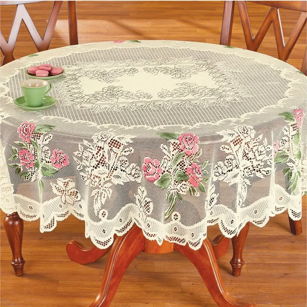 

Vinyl Tablecloth 60 X 120 Cover Elegant Dining Table HAND Rose IN Lace Floral White Tablecloth Round Home Tablecloth for Camping