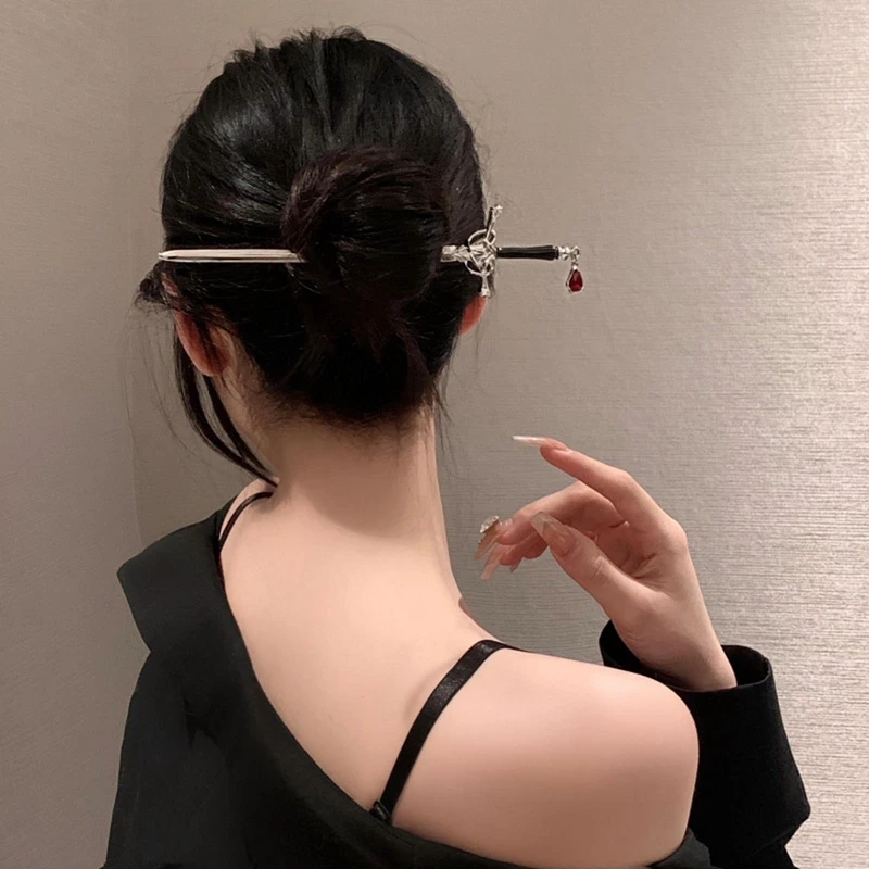 

New Punk Ruby Pendant Sword Hairpin Chinese Simple Hair Sticks for retro Women girl Hairstyle Hair Dish Accessories Trendy 2023