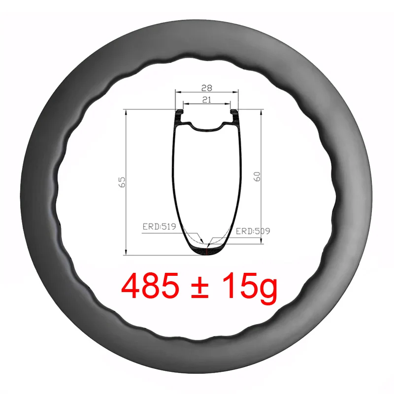 LIENGU 485 г 60 мм 65 волнистый карбоновый обод бескамерный дорожный велосипед 700 ширина