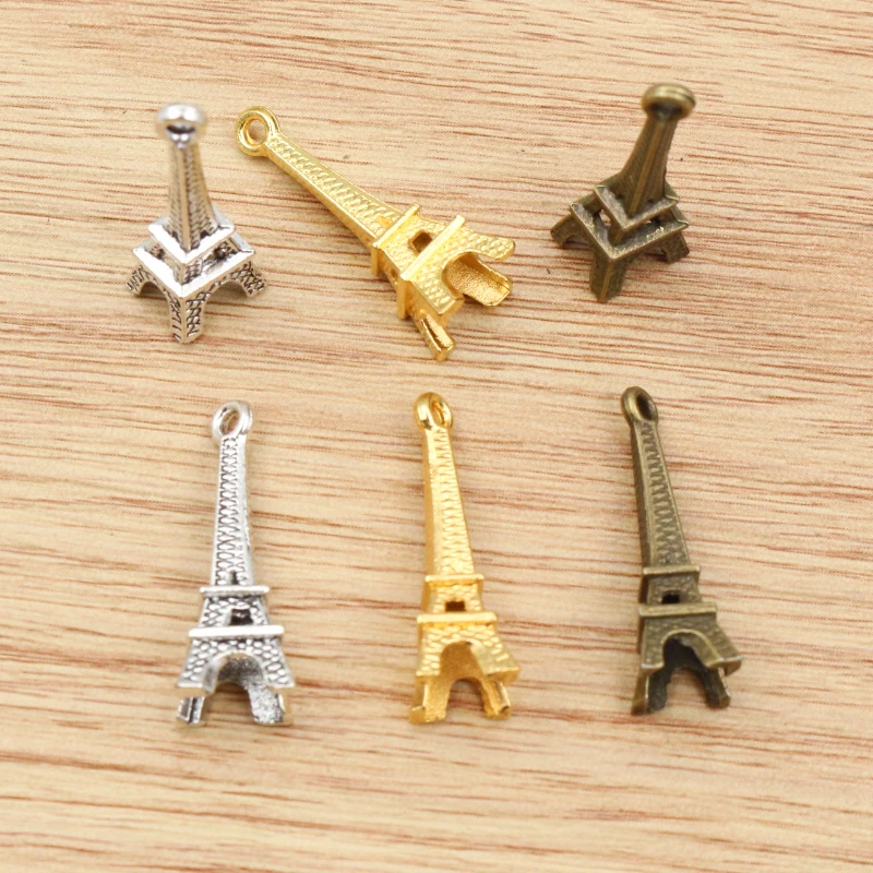 

30pcs 24x8mm Antique Silver Plated Bronze and Gold Colors Plated Eiffel Tower Handmade Charms Pendant:DIY for bracelet necklace