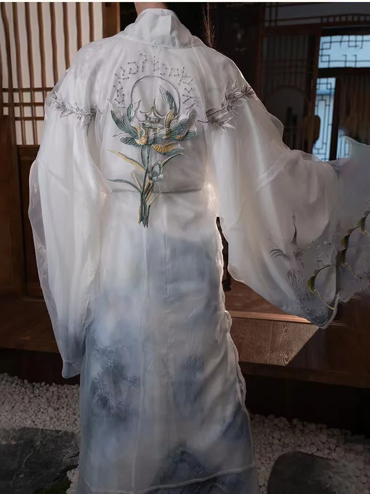 Классический неувядающий костюм ханьфу с вышивкой журавля для мужчин и женщин