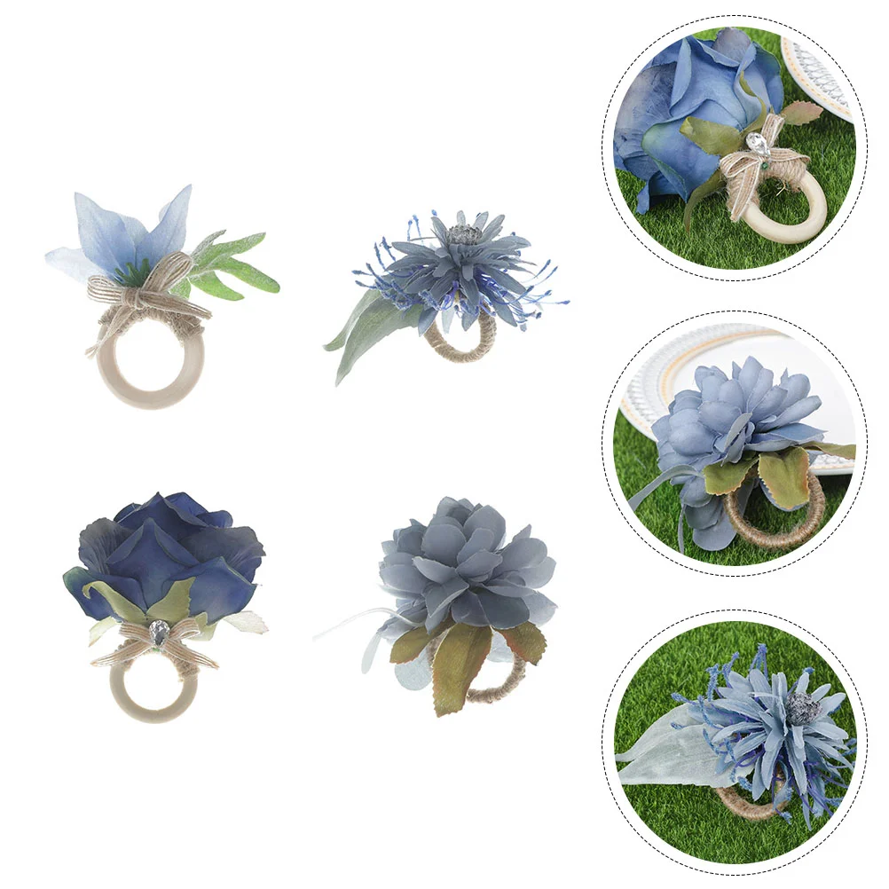 

4Pcs Wedding Flower Napkin Rings Delicate Napkin Buckles Household Napkin Decor