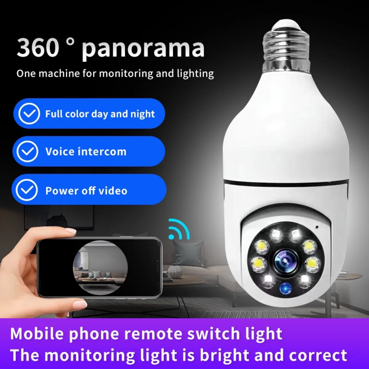 

1080P Wireless Panorama Camera 2MP IP Camera Surveillance 360° Fisheye HD Night Vision Security Lamp Panoramic Bulb CCTV Camras