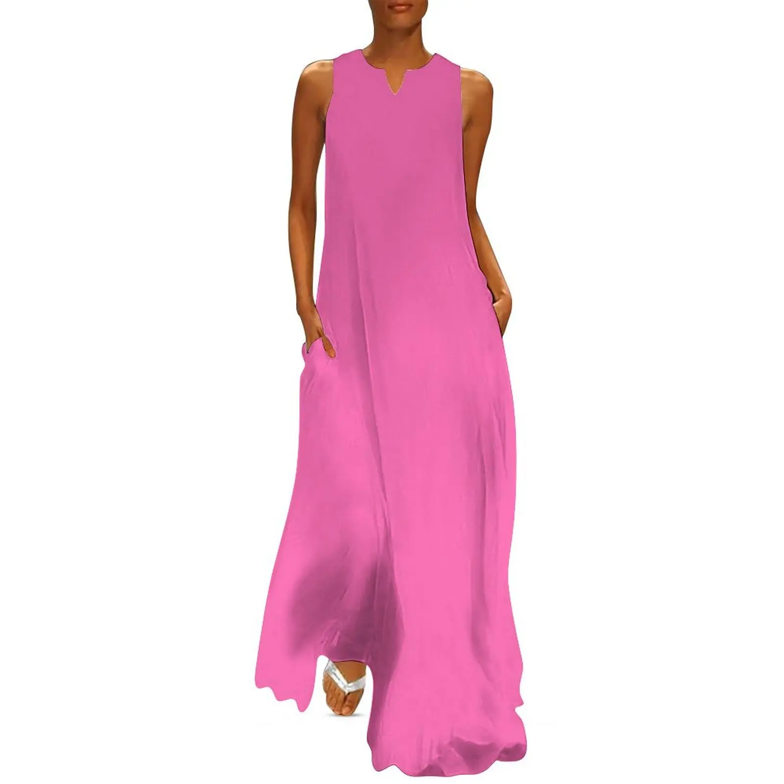 PLAIN SOLID HOT PINK-100 РОЗОВЫЕ И КОРАЛЬНЫЕ ОТКРЫТЫ НА ВСЕХ ПРОДУКТАЙТЕ Длинное платье