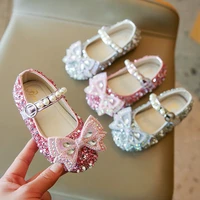 2022 spring and autumn new girls pu korean style baby princess rhinestone pearls dancing shoes bow beautiful performance shoes