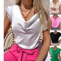 2022 fashion womens summer new solid color simple short sleeved swing collar ladies shirt top