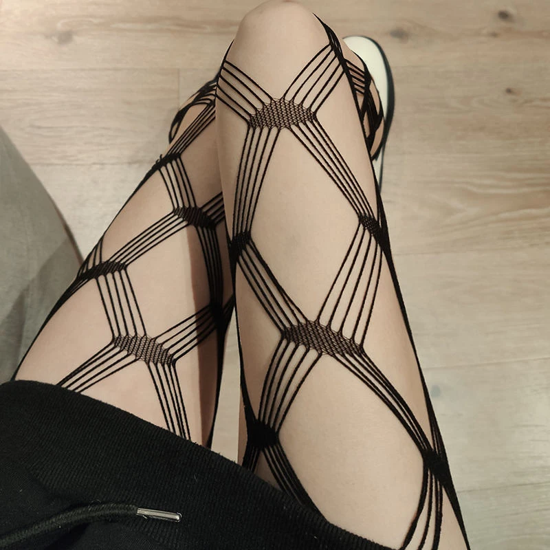 

Helisopus-medias de rejilla transparentes para mujer, medias sexys de color blanco y negro, altas hasta el muslo, venta al