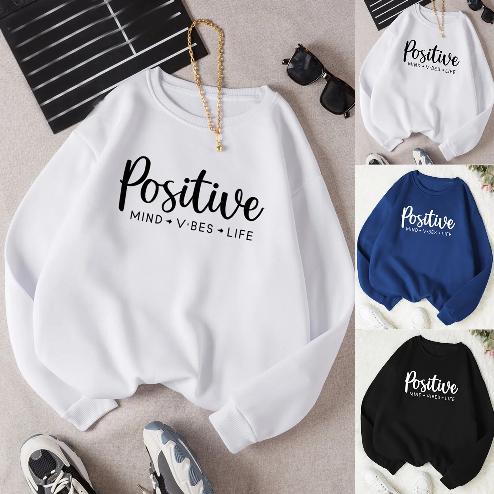 

Women Casual Letter Print Hoodless Sweatshirt Loose Long Sleeves Simple Pullover Tops Oversize Round Neck Sudaderas Streetwear
