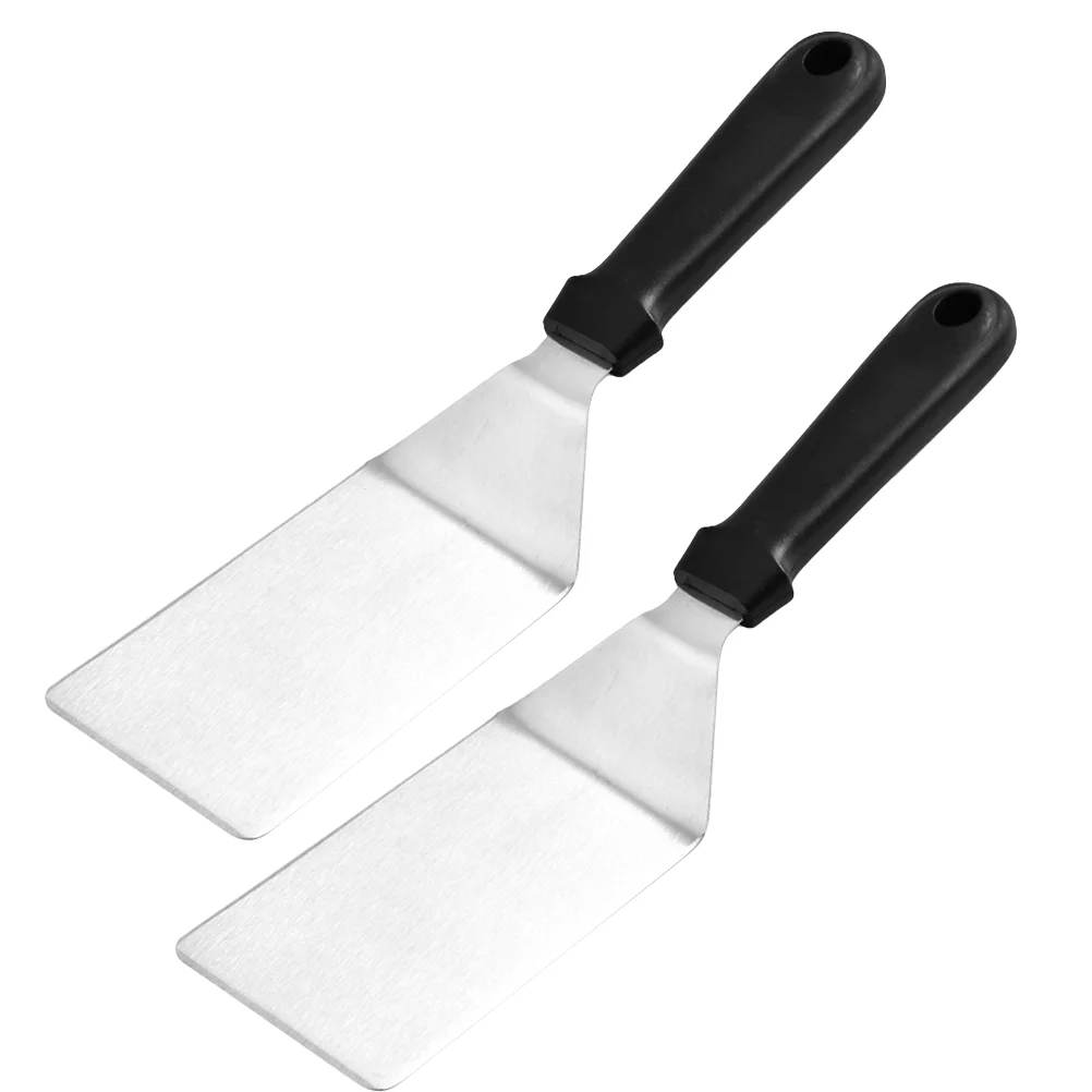 

2pcs Plastic Handle Spatulas Stainless Steel Cooking Scraper Steak Turner Kitchen Pizza Server