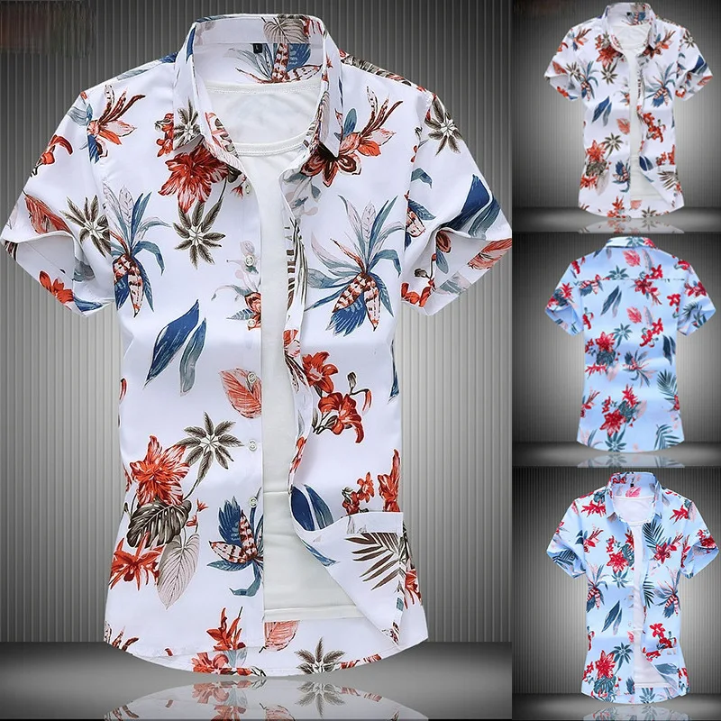 

Hawaiian Shirt Men 3xl Loose Shirts Men Fashion Palm Tree Printed Beach Wear Top Single Breasted Cuban Collar Shirt