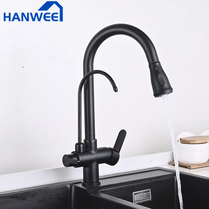 Черный кухонный кран с фильтром выдвижной смеситель для кухни поворот на 360