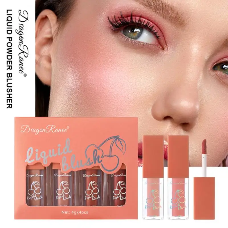 

4pcs Liquid Blush Set Red Rouge Cheek Tint Orange Peach Pink Blusher Eyeshadow Lasting Face Contour Brighten Makeup Cosmetics