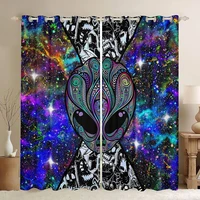 alien printed window curtains kids galaxy outer space themed curtain boys girls trippy alien hippie skull decor window drapes