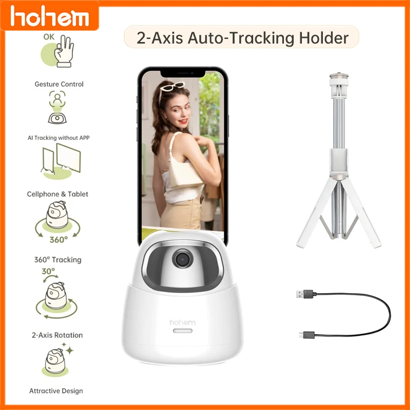 Hohem GO 2-Axis Handheld Gimbal Stabilizer AI Face Auto-Tracking Holder Phone Tablet Holder 360 Rotation Selfie Stick Tripod