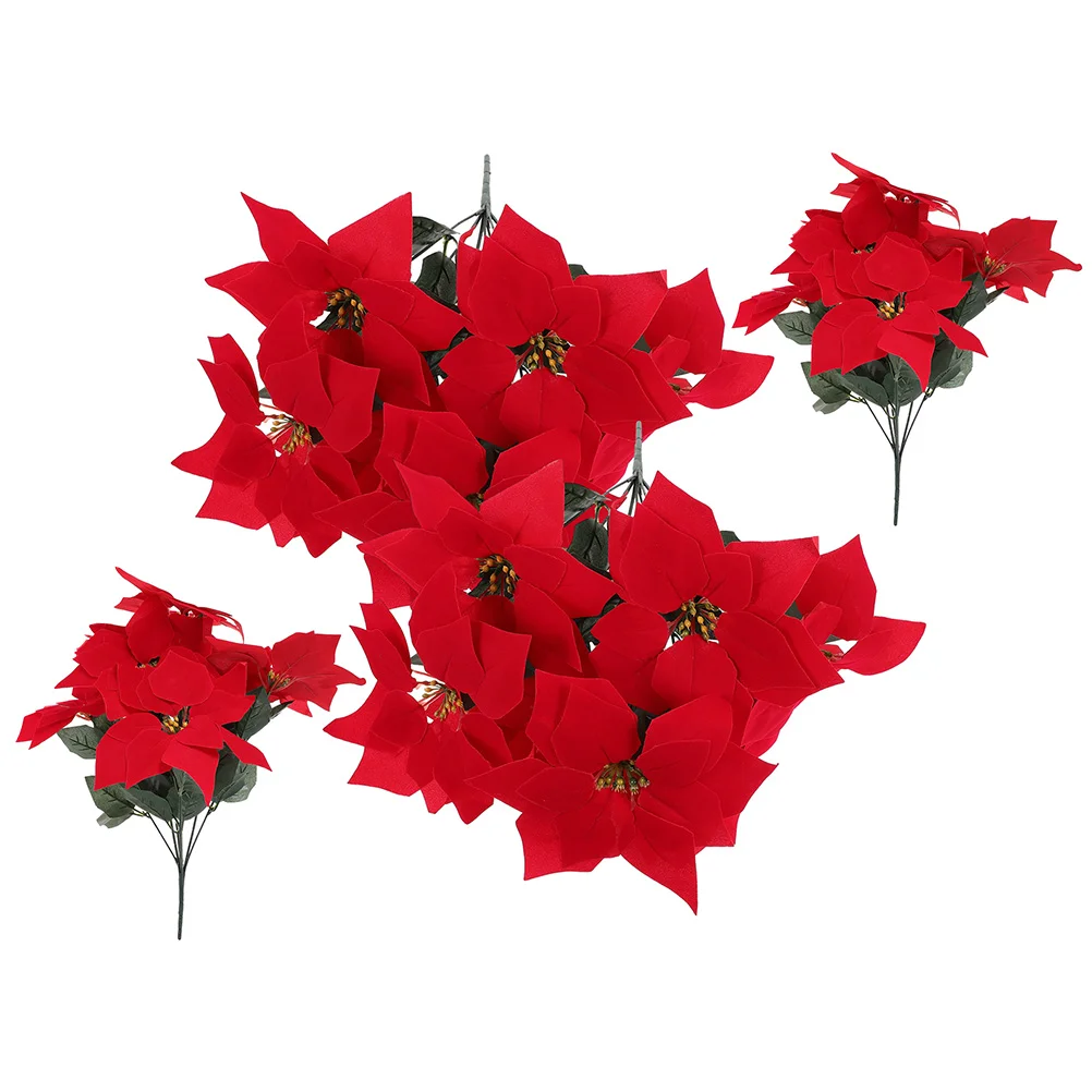 

Fake Flowers Realistic Poinsettia For Christmas Wreath Garland Decor Big Flower Simulated Courtyard Decorative Potted Plant