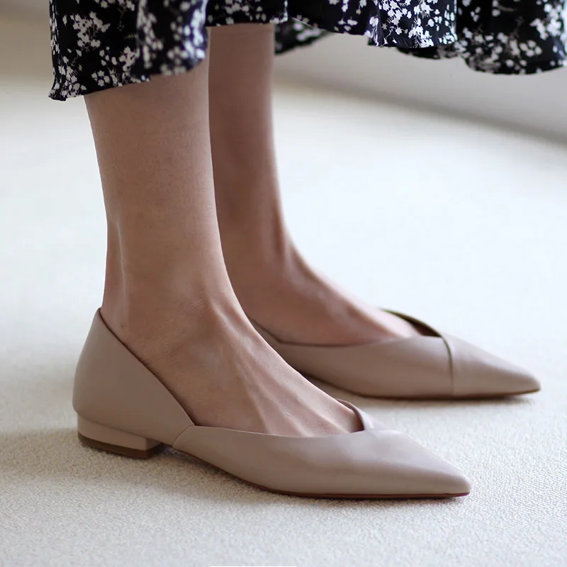 Pointed Toe Women Flats Beige Nude Ballet Shoes Woman Loafers Office Work Shoes Natural Leather Sweet Flats Women's Pregnant