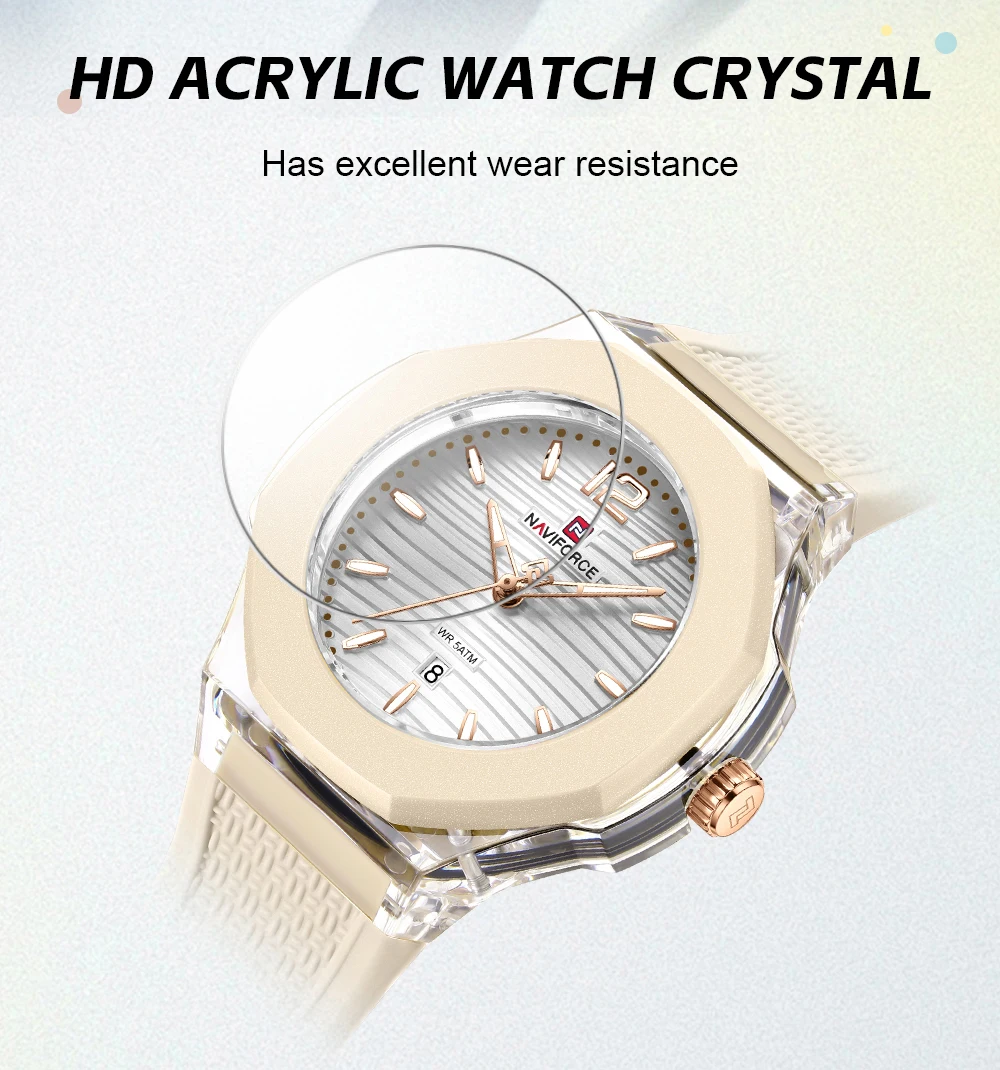 Фото Женские повседневные спортивные часы NAVIFORCE Reloj Mujer, водонепроницаемые 5ATM, с силиконовым ремешком, светящиеся, аналоговые, кварцевые, наручные, для повседневного использования №3