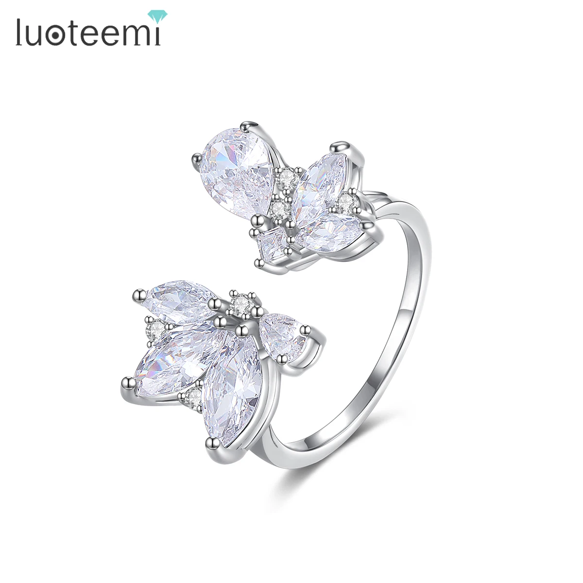 

LUOTEEMI Design Sense CZ Flower Cubic Zirconia Adjustable Rings For Women Bridal Wedding Shinning Open Ring Girl Party Jewelry