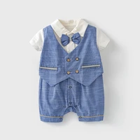 baby boys clothes summer new cotton short sleeve boys rompers gentleman infant newborn jumpsuit with tie 0 2y