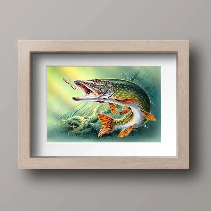 Большой рот окунь вода закат рыба плакат фотографии настенный декор абстрактное